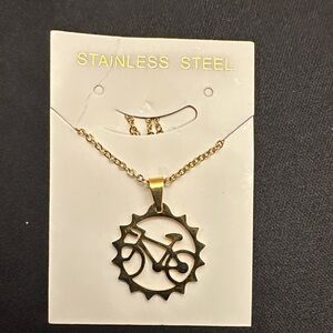 Gold Bicycle Pendant Necklace